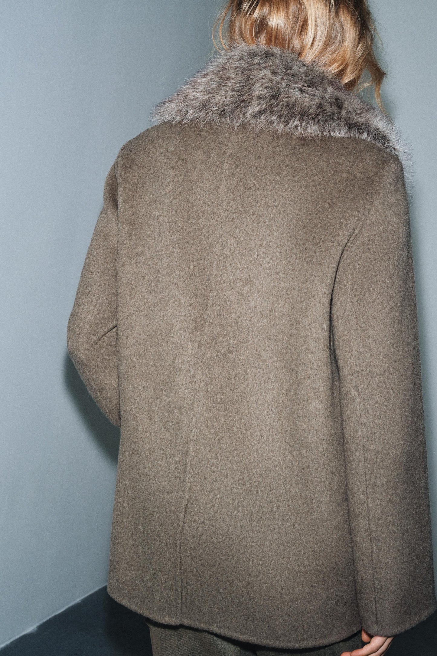 Blazer Mezcla Lana Cuello Efecto Pelo